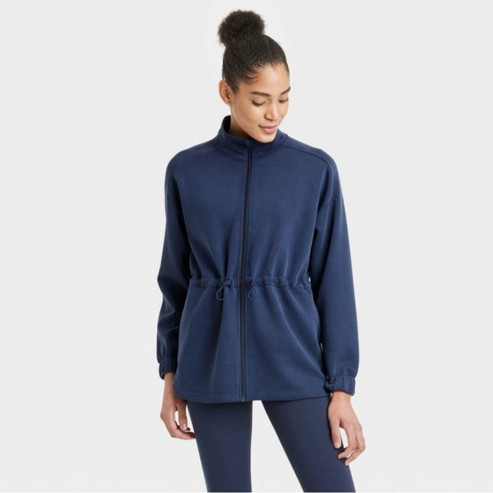 All In Motion - Women's Airy Sleek Legging Friendly Full Zip Jacke Navy Blue